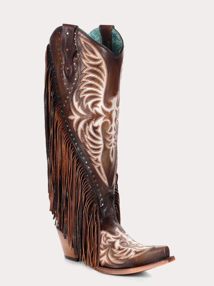 Tuhoomall Western Cowgirl Boots With Fringe And Embroidery, Chic Fashion For Casual Wear, Sturdy Chunky Heel, Perfect For All Seasons