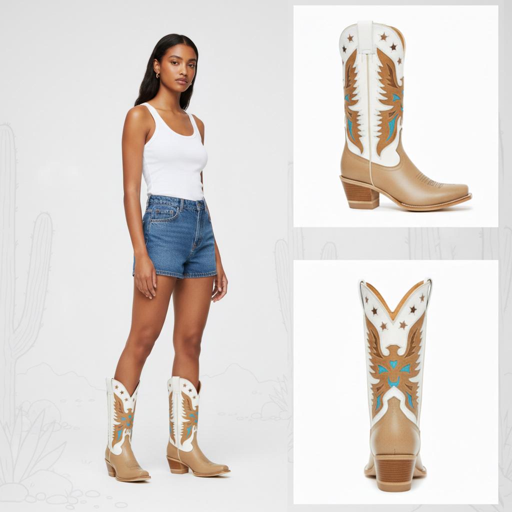 Tuhoomall Western Cowboy Boots for Women, Stylish Mid-Calf Chunky Heel, Unique Embroidered Animal Pattern, Perfect for Outdoor Casual Wear Tuhoomall