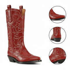 Tuhoomall Western Style Women's Mid-Calf Boots, Comfortable Low Heel, Elegant Embroidery for Parties and Casual Wear