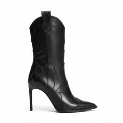 Tuhoomall Western Style Ankle Boots for Women, Thin High Heel 3.94in, Floral and Solid Pattern, Zipper Closure, Fashionable Casual Wear for All Seasons