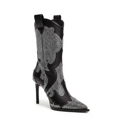 Tuhoomall Stiletto Ankle Boots With Rhinestone Applique, 3.94in Heel, Pointy Toe, Chic For Parties And Casual Outings, All-Season Wear Tuhoomall