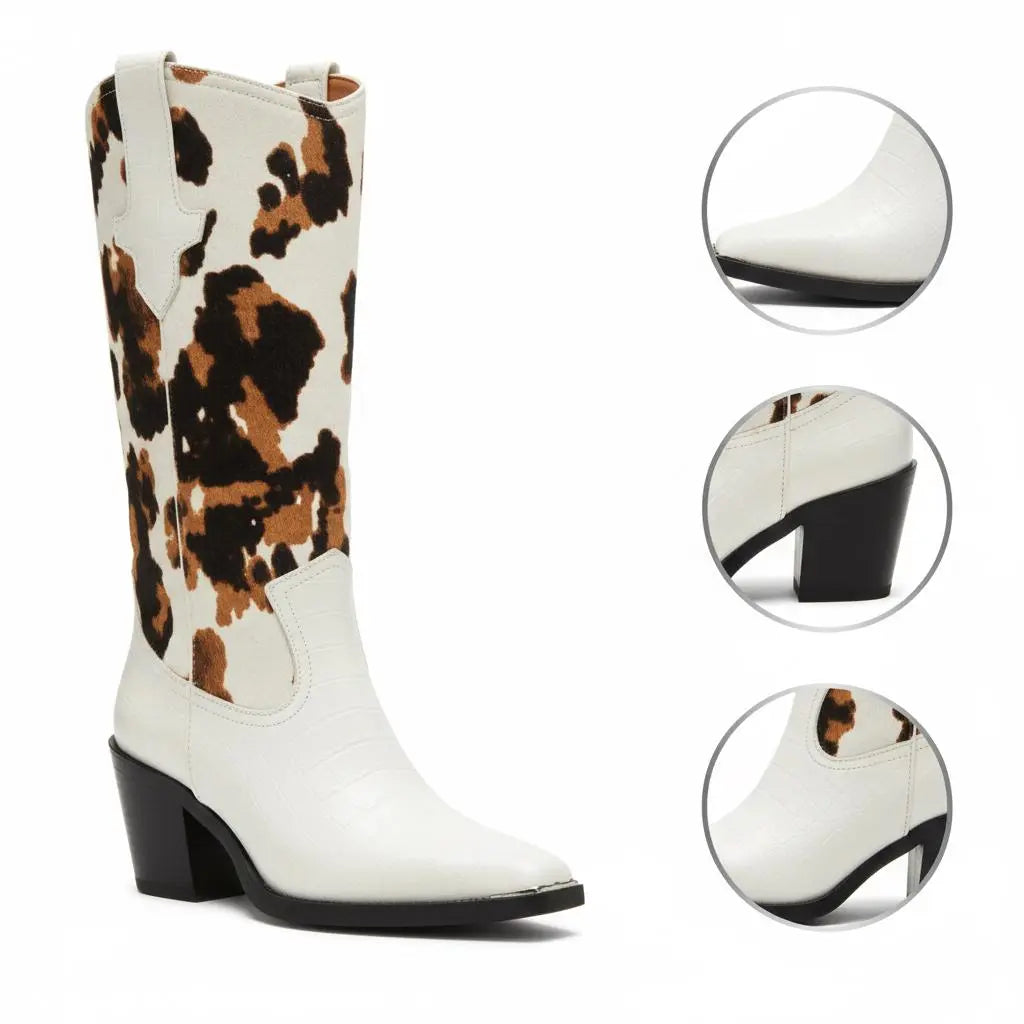 Tuhoomall Western Style Women's Ankle Boots With Lizard Pattern For Party And Dance, 8cm Chunky Heel, Easy Slip-On Design Tuhoomall