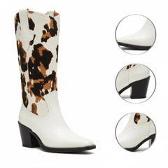 Tuhoomall Western Style Women's Ankle Boots With Lizard Pattern For Party And Dance, 8cm Chunky Heel, Easy Slip-On Design Tuhoomall