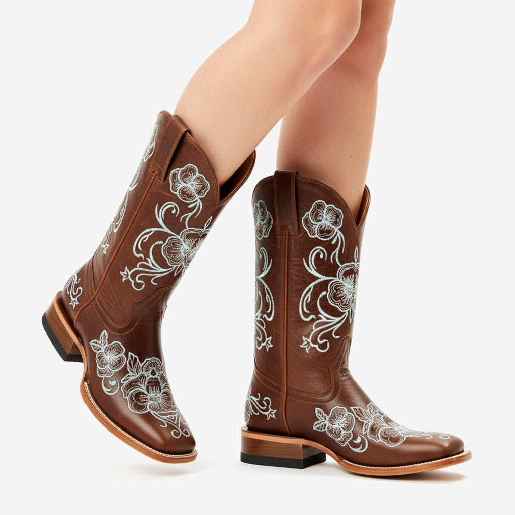 Tuhoomall Western Style Vintage Embroidered Cowboy Boots for Women, Casual Ankle Length, Chunky Heel, Slip-On Design, Perfect for Spring, Autumn, and Winter