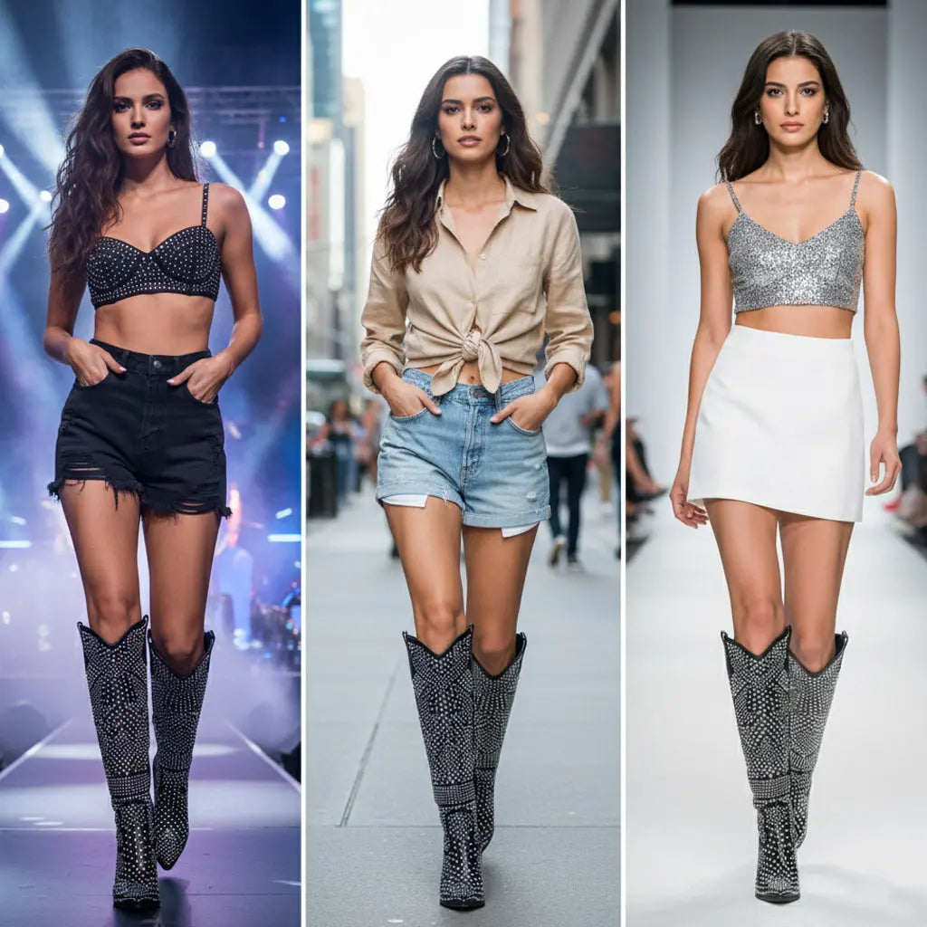 Tuhoomall Knee High Western Boots For Women, Western Style, Pointed Toe, Chunky Heel, Zipper Closure Perfect For Spring, Autumn, Winter Tuhoomall