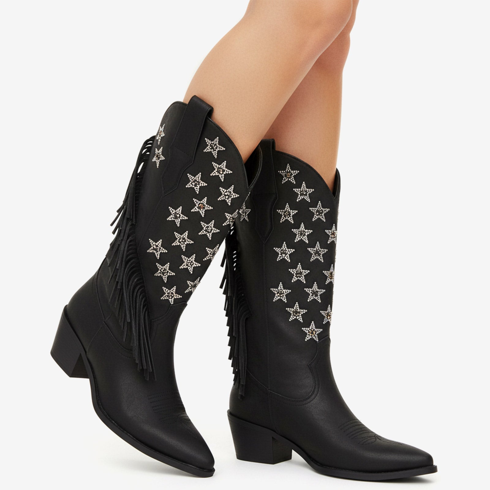 Tuhoomall Western Style Fringe Ankle Boots for Women, Comfortable Low Heel Party Footwear, All-Season Fashion for Performances and Dance Events