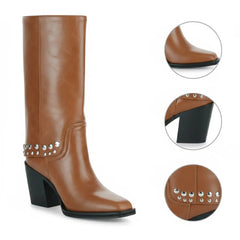 Tuhoomall Synthetic Leather Chunky Heel Ankle Boots with Metal Buckle for Casual Work and Outdoor Activities Tuhoomall