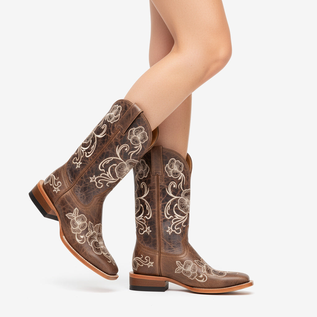 Tuhoomall Western Style Vintage Embroidered Cowboy Boots for Women, Casual Ankle Length, Chunky Heel, Slip-On Design, Perfect for Spring, Autumn, and Winter