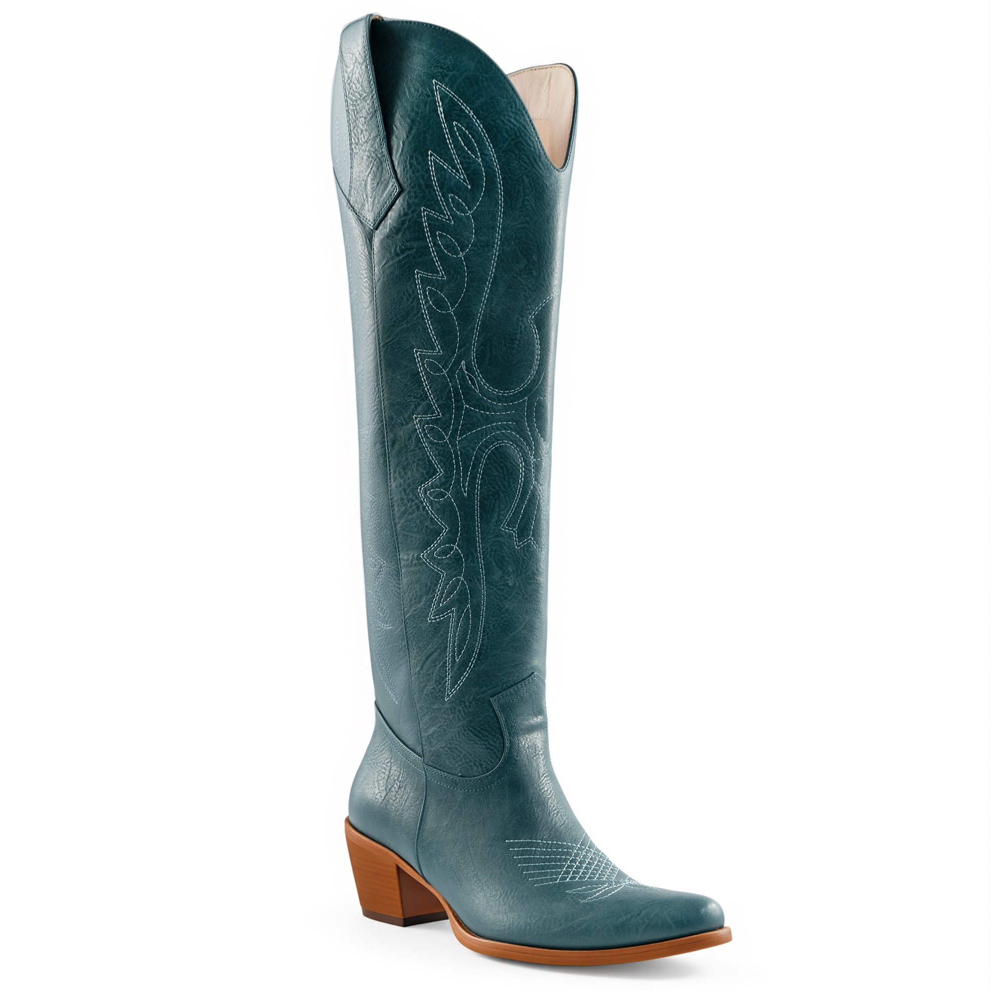 Womens Cowgirl Boots Fashion Over the Knee Boots With Classic Embroidery