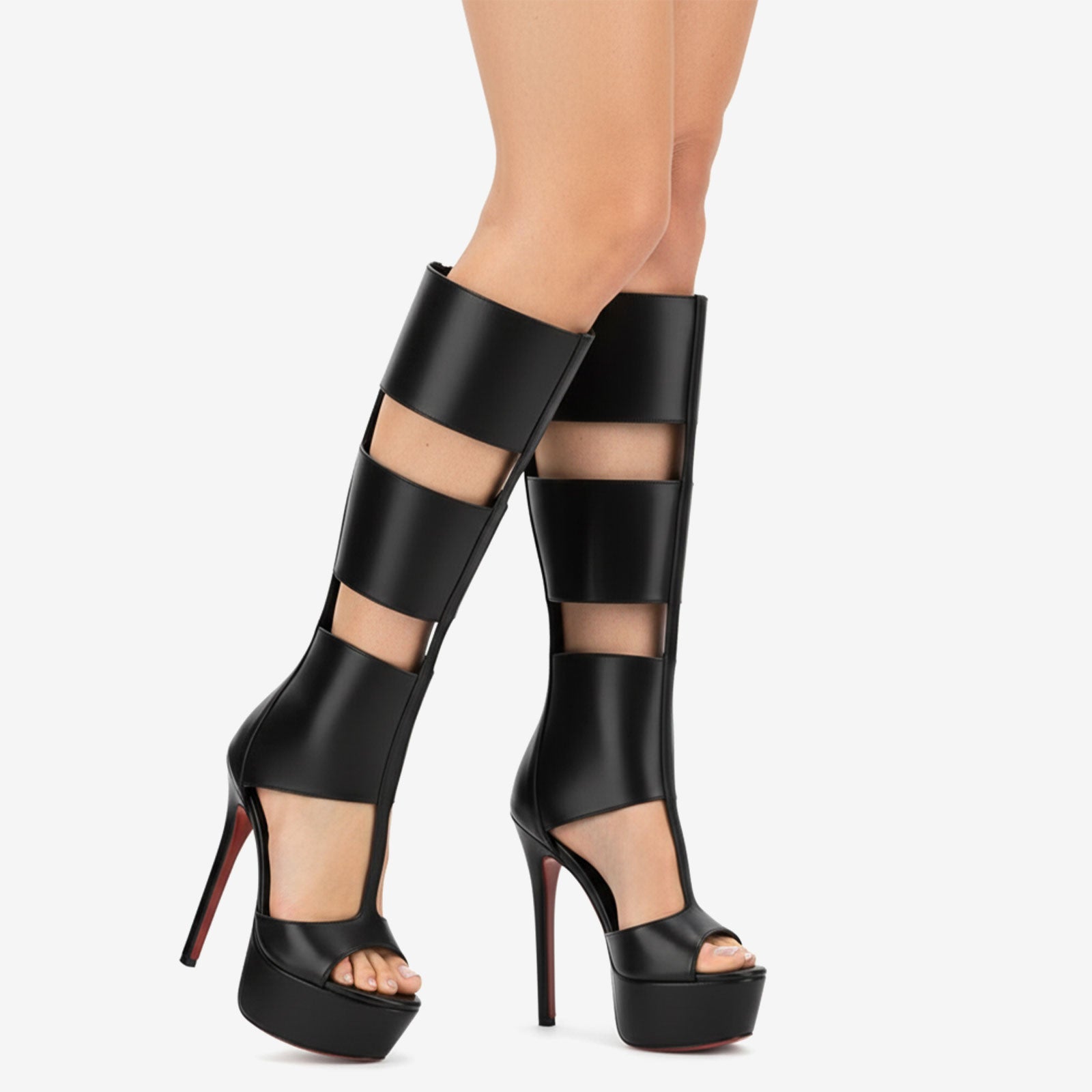 Tuhoomall Fashion High Heeled Sandals For Summer, Knee-High Boots With Waterproof Platform, Chic Casual Style, Zipper Closure