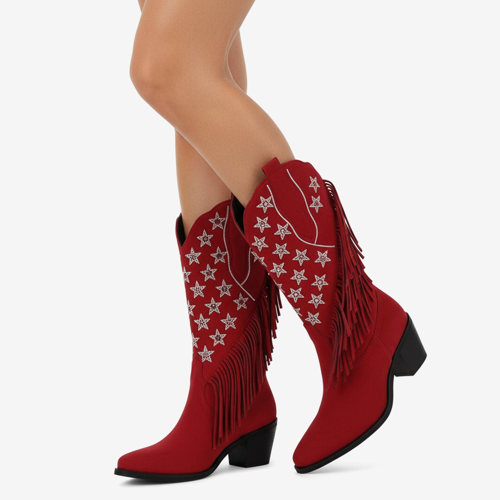 Tuhoomall Western Style Fringe Ankle Boots for Women, Comfortable Low Heel Party Footwear, All-Season Fashion for Performances and Dance Events