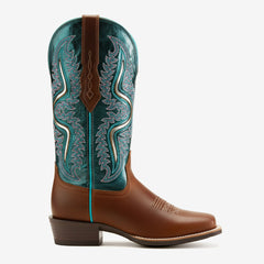 Tuhoomall Stylish Embroidered Mid-Calf Boots for Women, Low Thick Heel, Square Toe, Perfect for Parties and Casual Outings