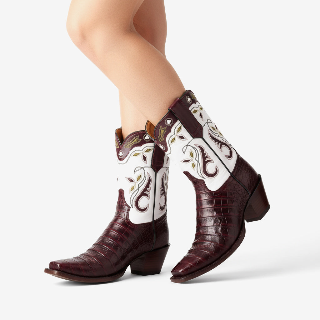Tuhoomall Crocodile Pattern Chunky Heel Ankle Boots for Stylish Casual Wear