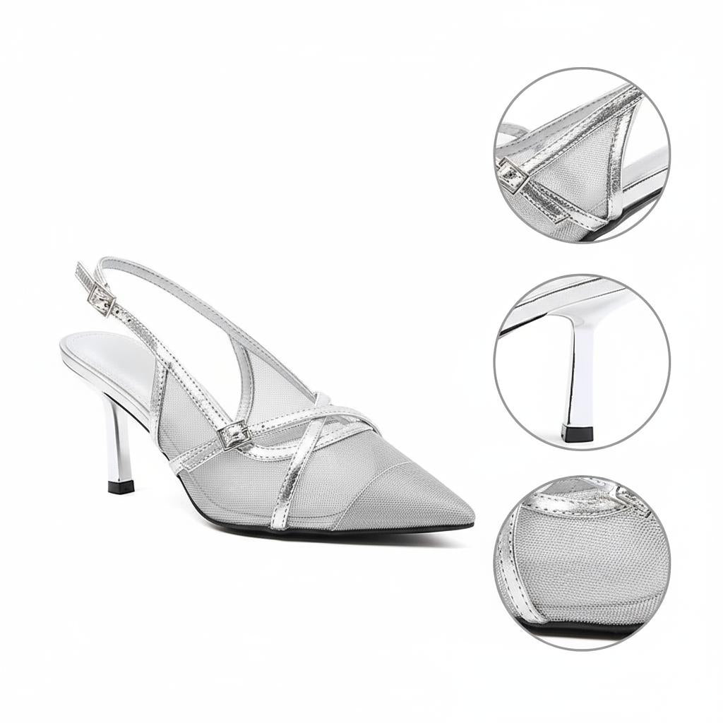 Tuhoomall Comfortable High Heel Pumps with Pointed Toe and Cat Heel, Stylish Mesh Design for Fashionable Everyday Wear Tuhoomall