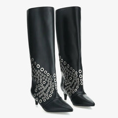 Tuhoomall Knee High Kitten Heel Boots For Women - Stylish PU Leather, Pointed Toe, Low Heel - Perfect For Dance And Casual Wear All Year Round Tuhoomall