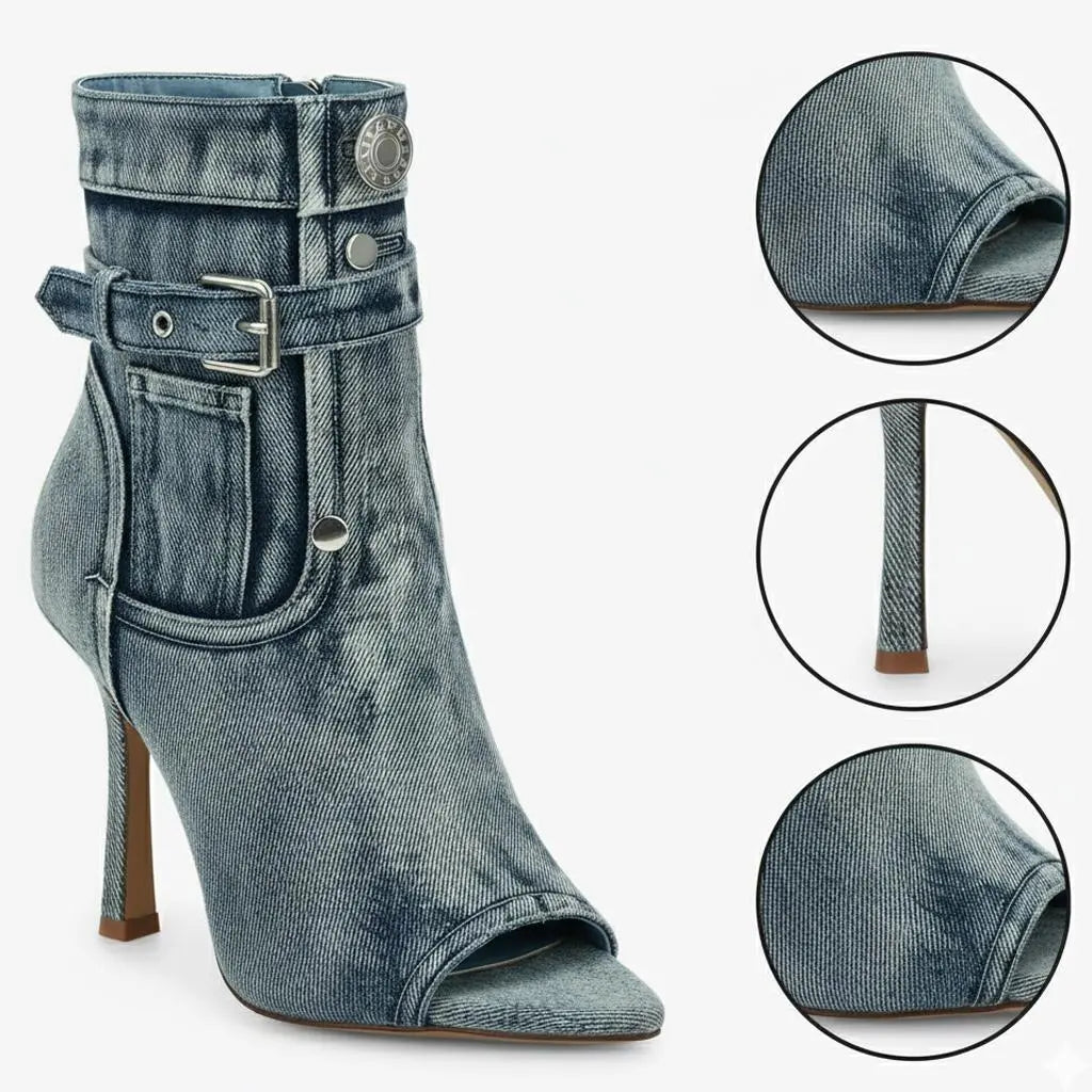 Tuhoomall Heel Boots for Women, Stylish Peep Toe Ankle Booties with Zipper, Vintage Design for Parties and Performances, 10 cm Stiletto Heels Tuhoomall