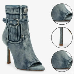 Tuhoomall Heel Boots for Women, Stylish Peep Toe Ankle Booties with Zipper, Vintage Design for Parties and Performances, 10 cm Stiletto Heels Tuhoomall