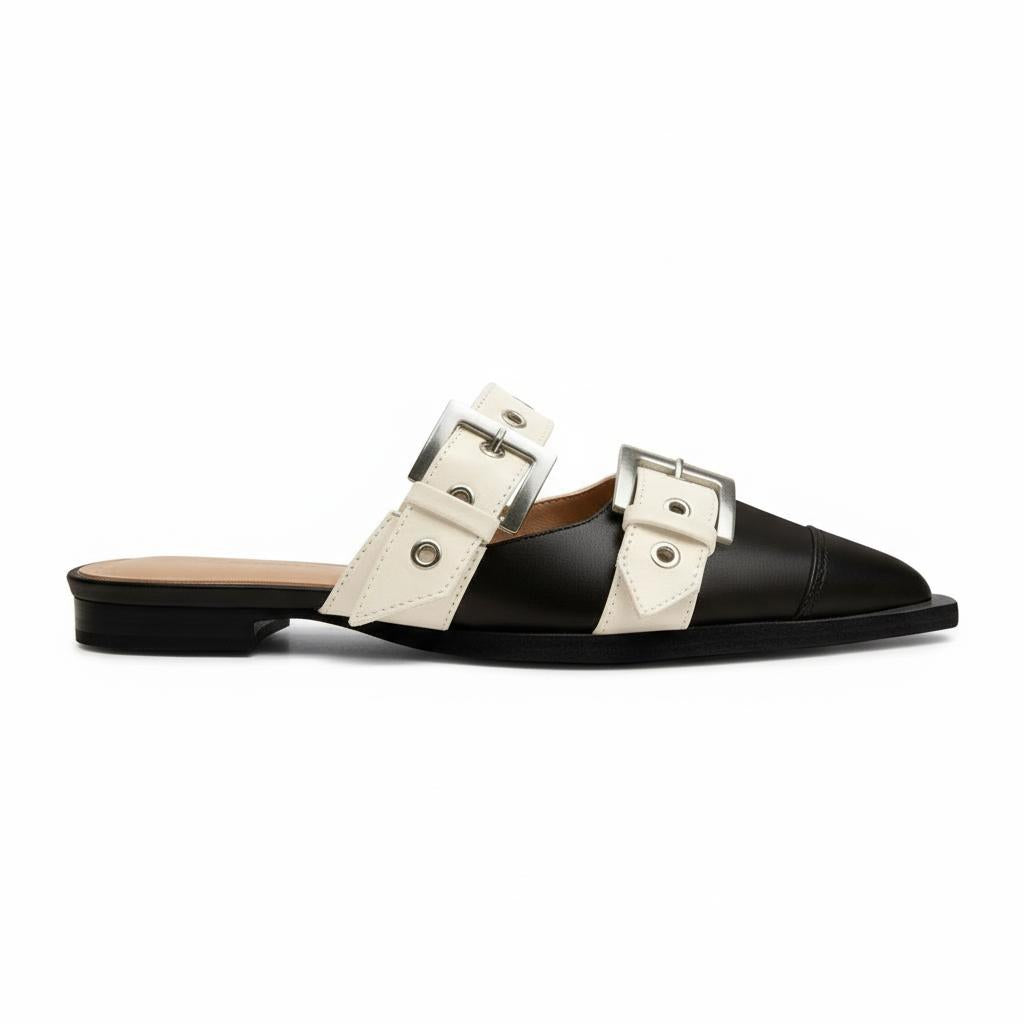 Tuhoomall Comfortable Pointed-Toe Mule Sandals for Summer Travel | Adjustable Metal Button Design | Casual Street Style Tuhoomall