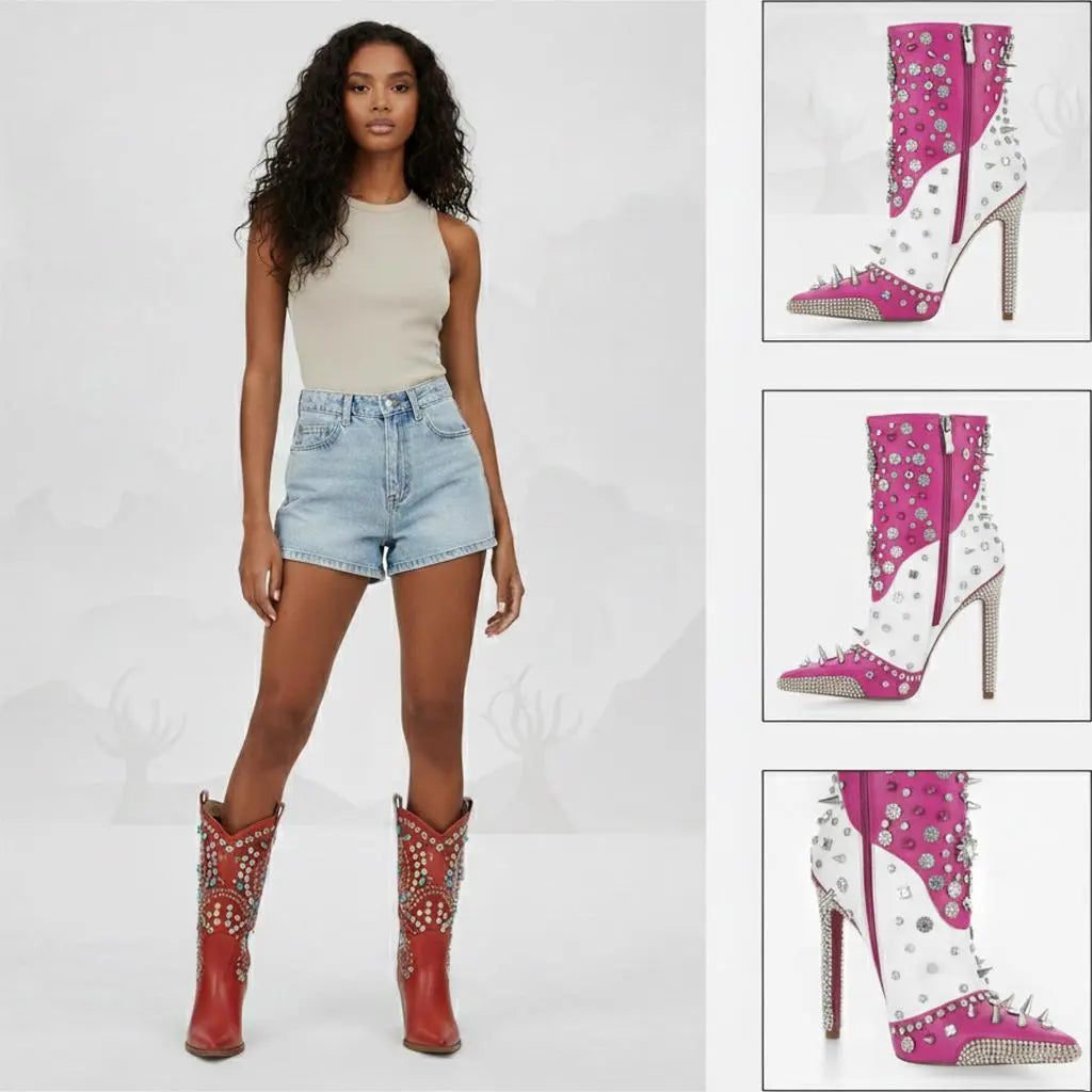 Tuhoomall Glamorous Rhinestone Ankle Boots with Zipper Closure for Stylish Party and Casual Wear Tuhoomall