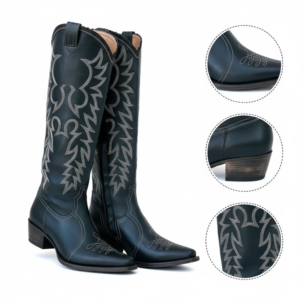 Tuhoomall Western Style Ankle Boots with Snip Toe, 1.75 in Heel, Casual Fashion, Embroidered Details, Perfect for All Seasons Tuhoomall