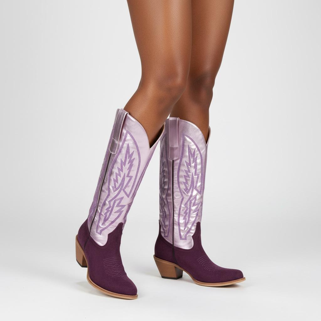 Tuhoomall Western Style Embroidered Faux Suede Ankle Boots with Chunky Heel for Travel and Casual Outings Tuhoomall