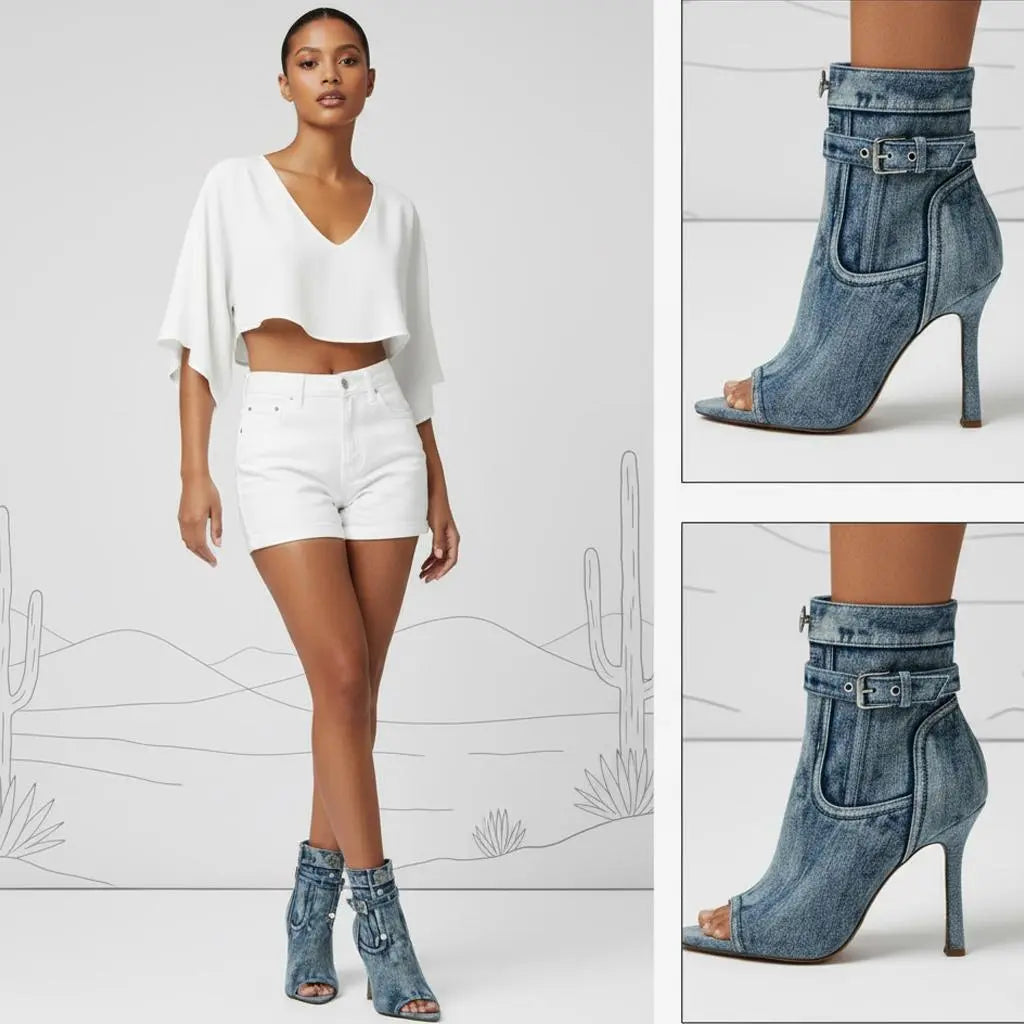 Tuhoomall Heel Boots for Women, Stylish Peep Toe Ankle Booties with Zipper, Vintage Design for Parties and Performances, 10 cm Stiletto Heels Tuhoomall