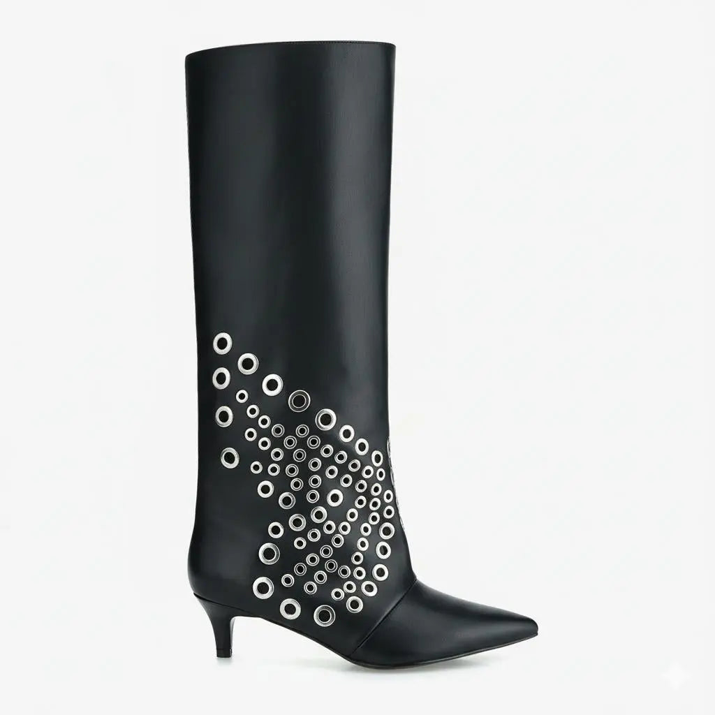 Tuhoomall Knee High Kitten Heel Boots For Women - Stylish PU Leather, Pointed Toe, Low Heel - Perfect For Dance And Casual Wear All Year Round Tuhoomall