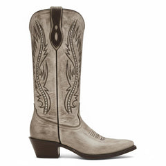 Tuhoomall Retro Studded Mid Calf Boots for Women, Pointed Toe Chunky Heel Slip-On Footwear, Stylish Casual Performance Design