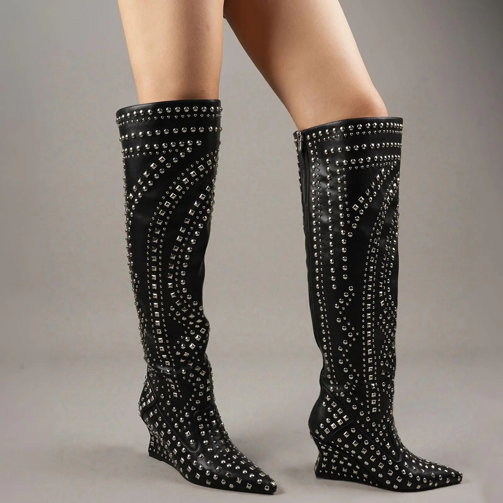 Tuhoomall Over-The-Knee Boots For Women, Stylish Wedge Heel With Zipper Closure, Perfect For Parties And Fashionable Casual Outfits Tuhoomall