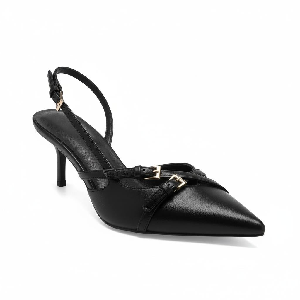 Tuhoomall High Heel Sandals for Women, Stylish Pointed Toe Low Heel, Double Buckle Open Back Design for Casual and Formal Occasions Tuhoomall