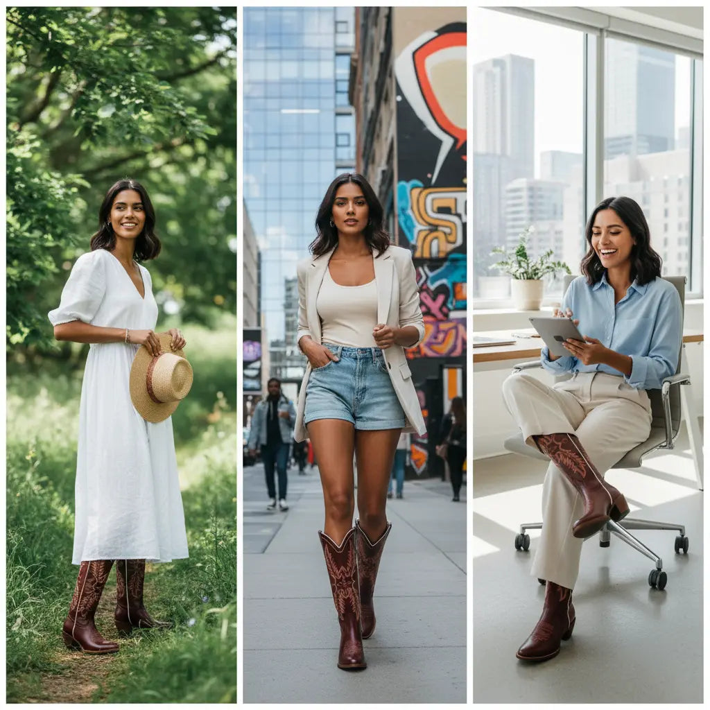 Tuhoomall Dark Green Embroidered Western Knee High Boots for Wide Calf with Chunky Heel Tuhoomall