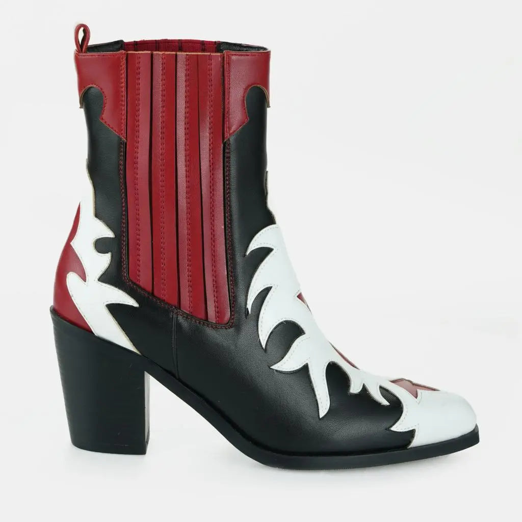 Tuhoomall Fashion Women's Short Boots with Chunky Heel, Pointed Toe, Floral Embroidery, Casual and Business Wear for All Seasons Tuhoomall