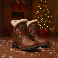 Tuhoomall Christmas Cozy Short Boots – Festive Round-Toe Ankle Style