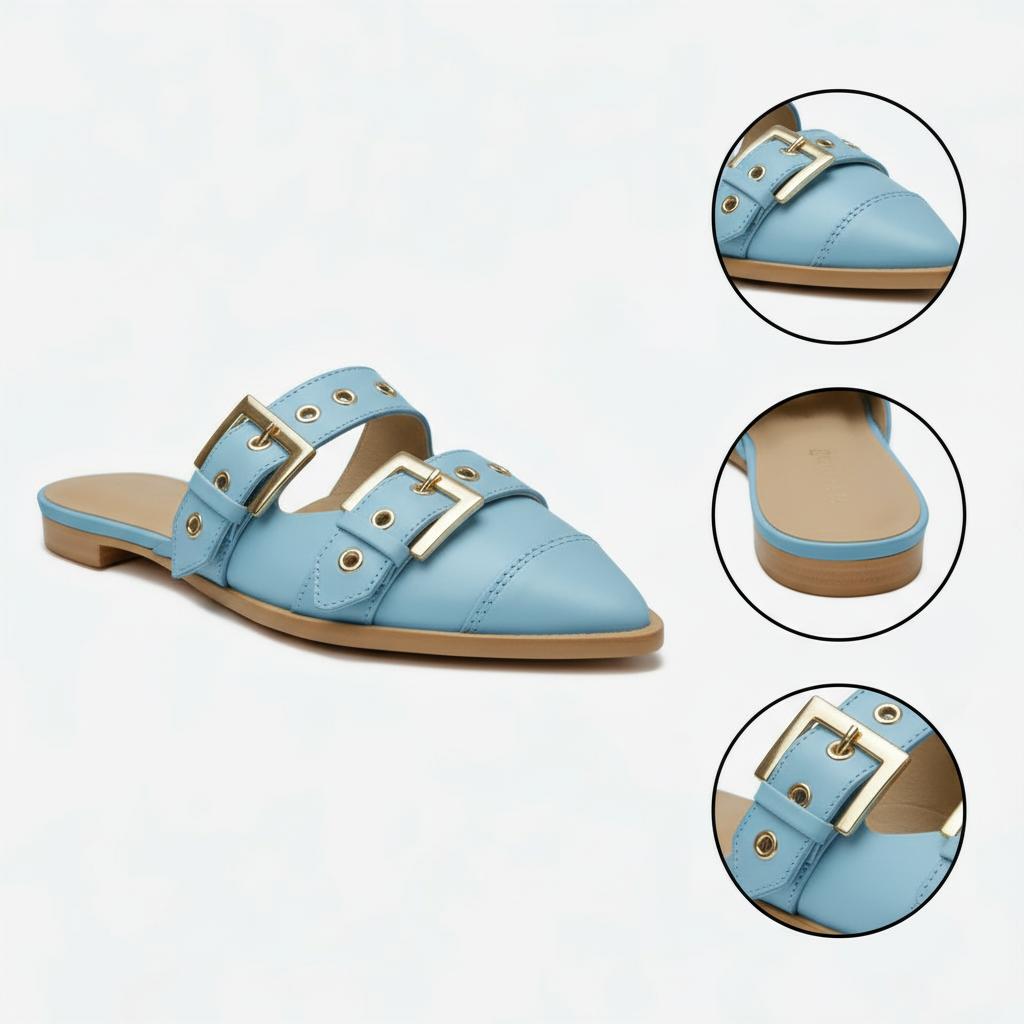 Tuhoomall Comfortable Pointed-Toe Mule Sandals for Summer Travel | Adjustable Metal Button Design | Casual Street Style Tuhoomall