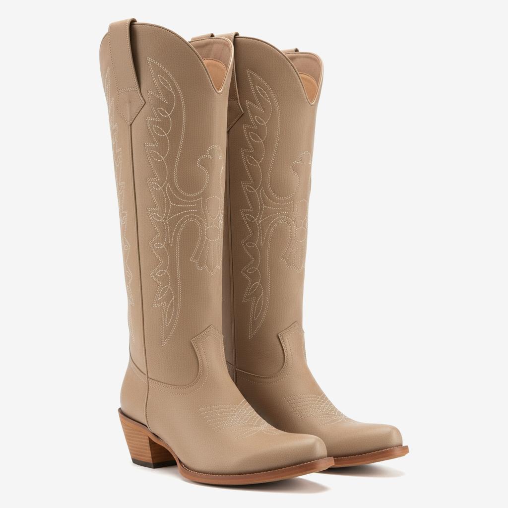 Tuhoomall Western Knee-High Boots for Women, Comfortable Suede Leather with Animal Embroidery, Perfect for Fashion and Casual Travel Activities Tuhoomall