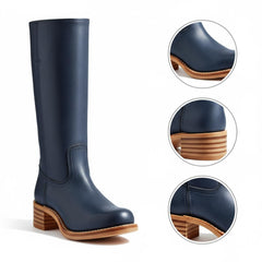 Tuhoomall Classic Western Mid-Calf Boots for Women - Comfortable Round Toe Design, 4cm Mid-Heel, Durable Rubber Sole, Perfect for Work and Casual Wear