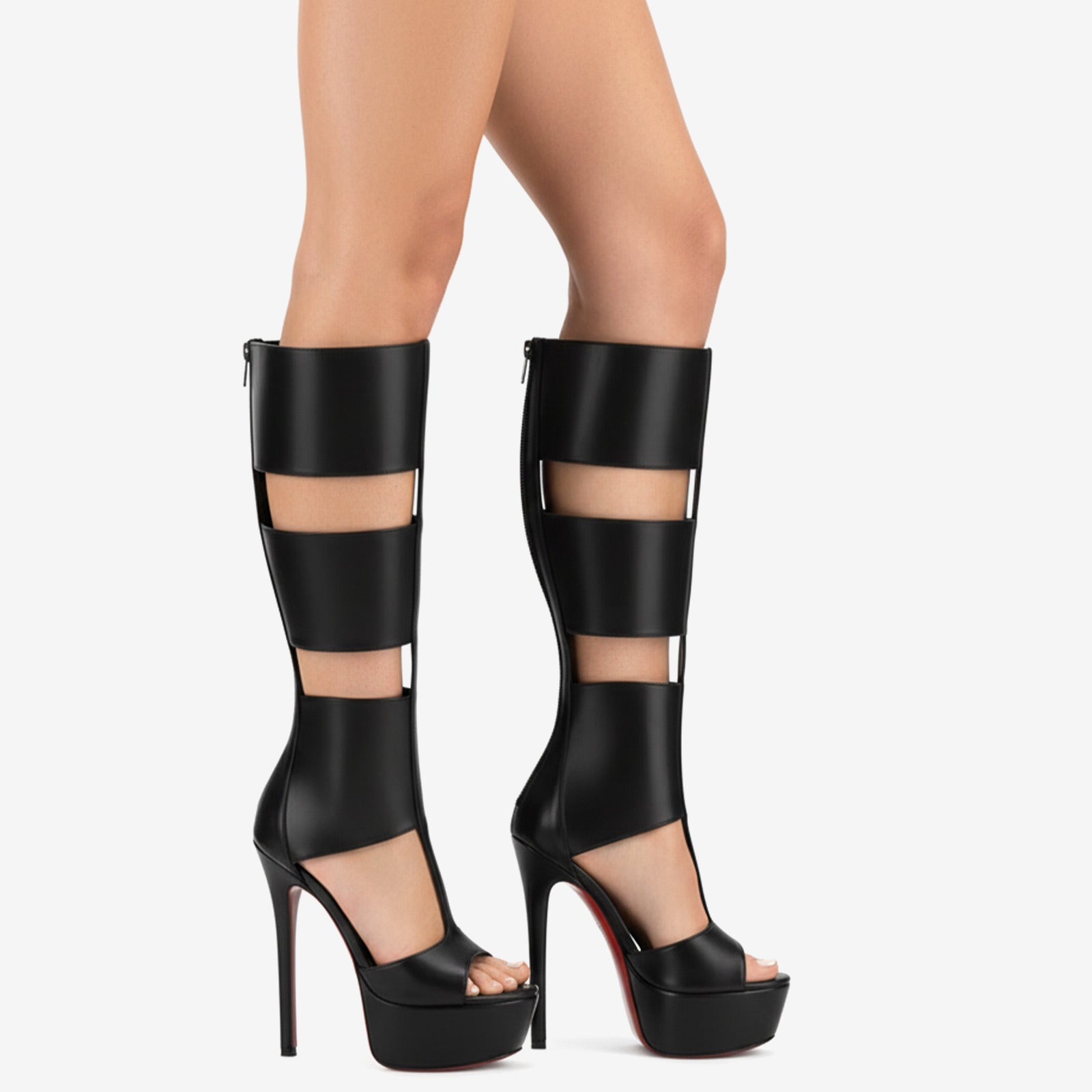 Tuhoomall Fashion High Heeled Sandals For Summer, Knee-High Boots With Waterproof Platform, Chic Casual Style, Zipper Closure