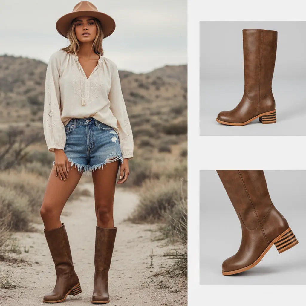 Tuhoomall Fashion Casual Boots for Women, Mid-Calf Length, Solid Color, Round Toe, Chunky Heel, Slip-On, Ideal for Work and Leisure, 5.4cm Block Heels Tuhoomall