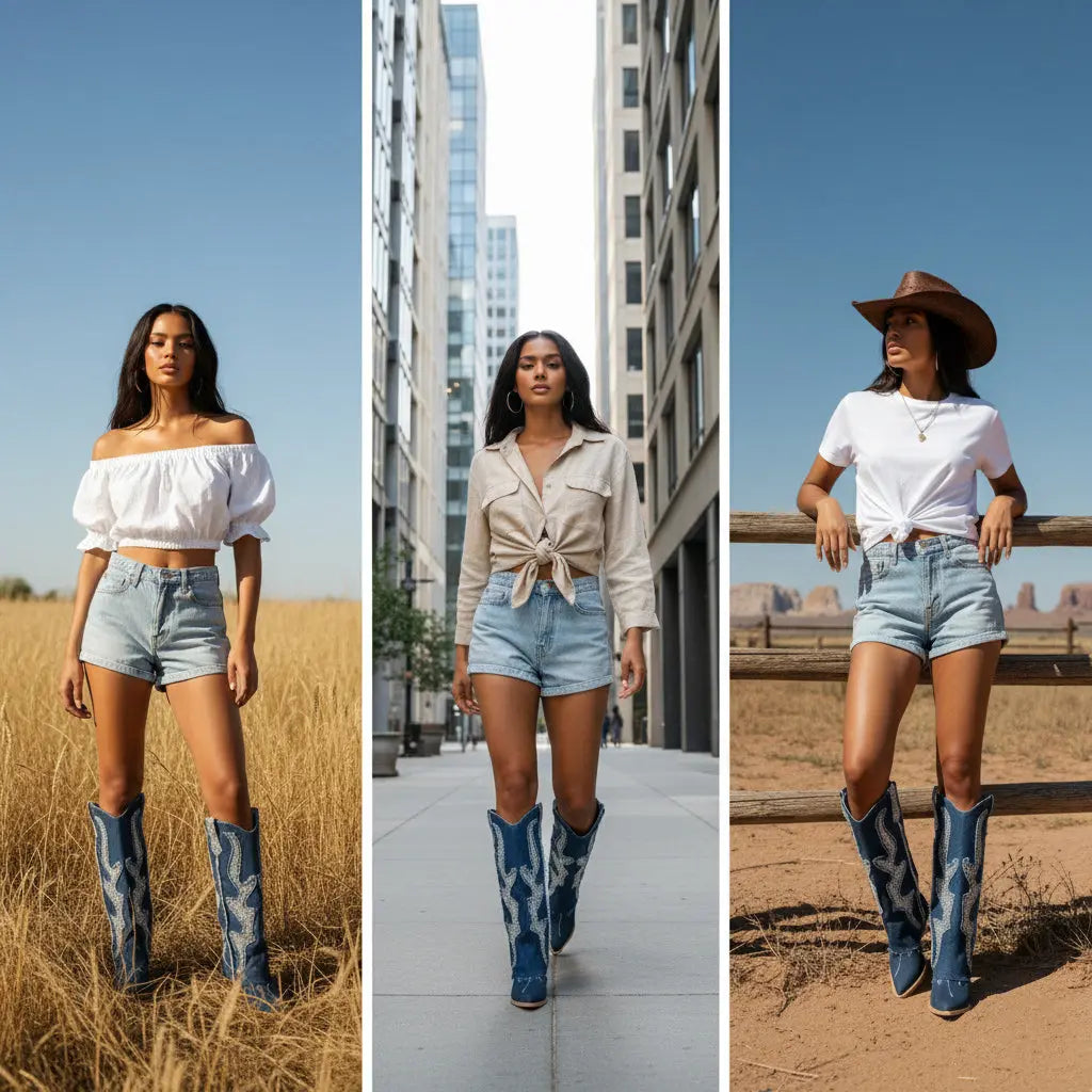 Tuhoomall Western Cowboy Boots for Women - Comfortable Rhinestone Foldable Design for Casual, Outdoor, or Party Wear Tuhoomall