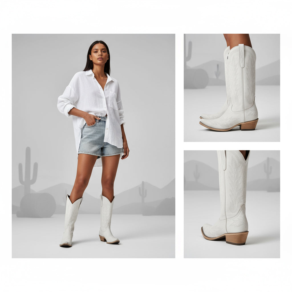 Tuhoomall Embroidered Mid-Calf Ankle Boots for Women | Stylish 5cm Block Heels, Slip-On Design for Parties and Casual Wear Tuhoomall