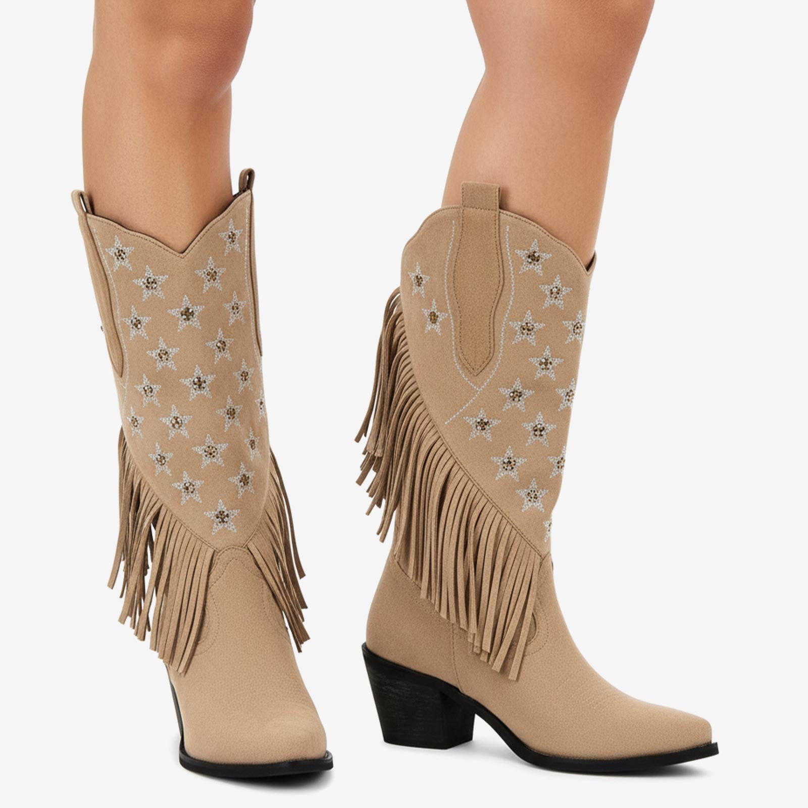 Tuhoomall Western Style Fringe Ankle Boots for Women, Comfortable Low Heel Party Footwear, All-Season Fashion for Performances and Dance Events