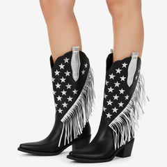 Tuhoomall Western Style Fringe Ankle Boots for Women, Comfortable Low Heel Party Footwear, All-Season Fashion for Performances and Dance Events