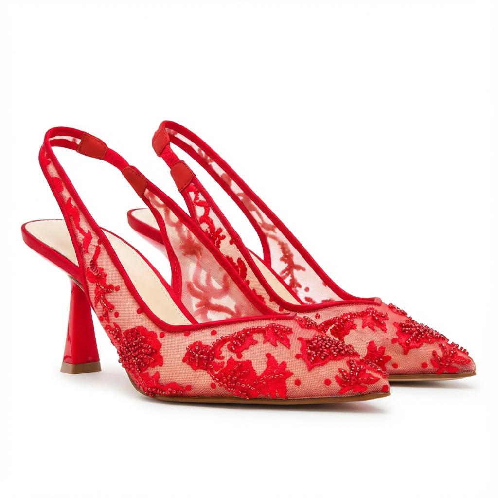 Tuhoomall Stylish Floral High Heels with Beaded Embellishment for Parties, Dancing, and Office Wear Tuhoomall