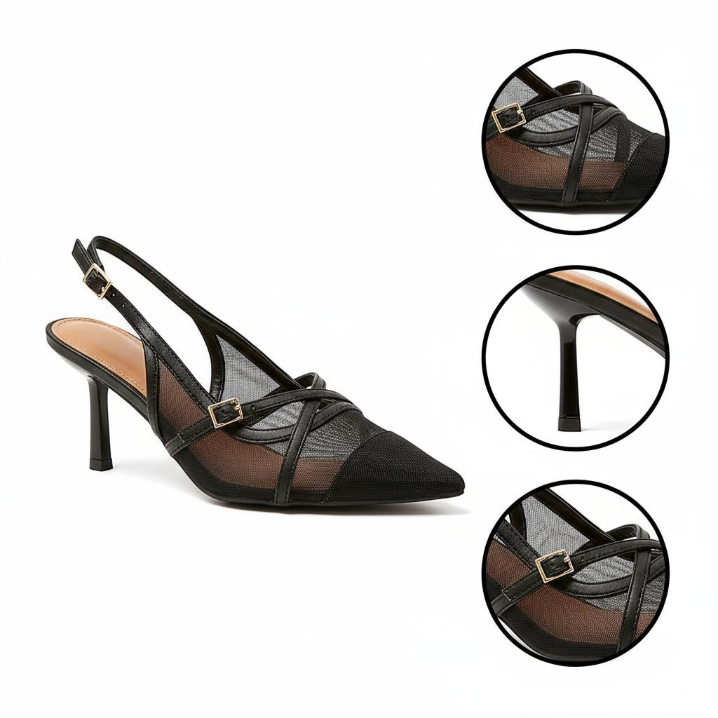 Tuhoomall Comfortable High Heel Pumps with Pointed Toe and Cat Heel, Stylish Mesh Design for Fashionable Everyday Wear Tuhoomall