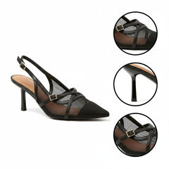 Tuhoomall Comfortable High Heel Pumps with Pointed Toe and Cat Heel, Stylish Mesh Design for Fashionable Everyday Wear Tuhoomall