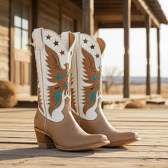 Tuhoomall Western Cowboy Boots for Women, Stylish Mid-Calf Chunky Heel, Unique Embroidered Animal Pattern, Perfect for Outdoor Casual Wear