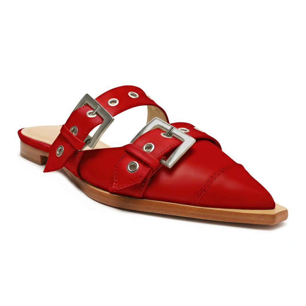 Tuhoomall Comfortable Pointed-Toe Mule Sandals for Summer Travel | Adjustable Metal Button Design | Casual Street Style Tuhoomall