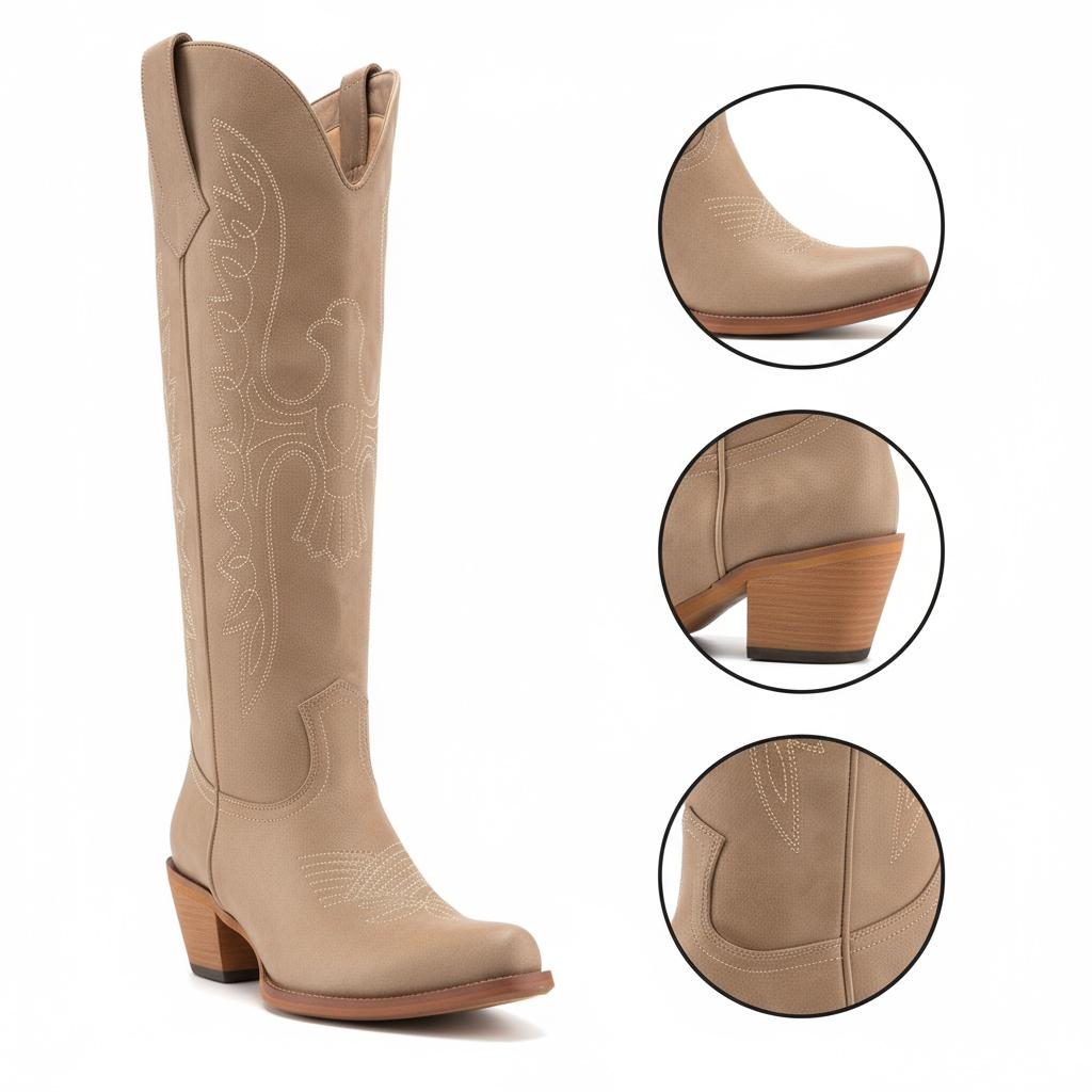 Tuhoomall Western Knee-High Boots for Women, Comfortable Suede Leather with Animal Embroidery, Perfect for Fashion and Casual Travel Activities Tuhoomall