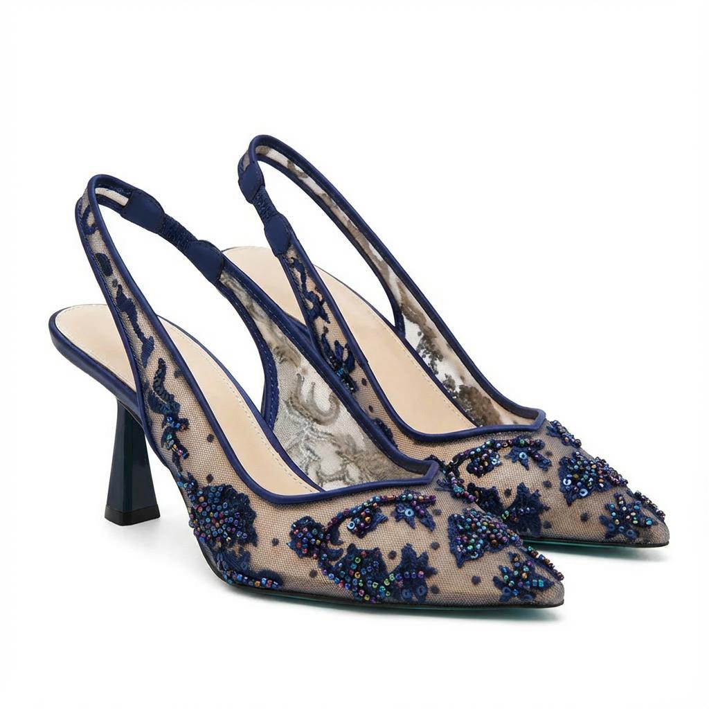 Tuhoomall Stylish Floral High Heels with Beaded Embellishment for Parties, Dancing, and Office Wear Tuhoomall
