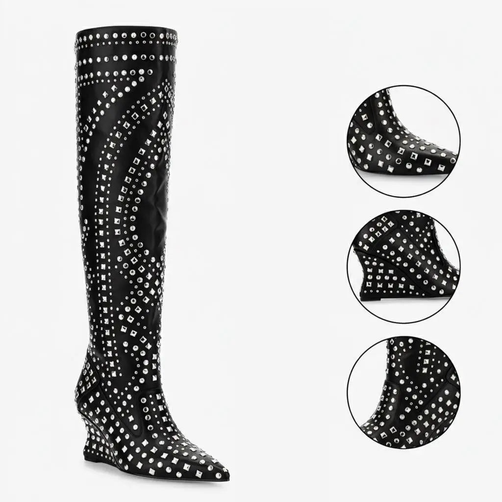 Tuhoomall Over-The-Knee Boots For Women, Stylish Wedge Heel With Zipper Closure, Perfect For Parties And Fashionable Casual Outfits Tuhoomall